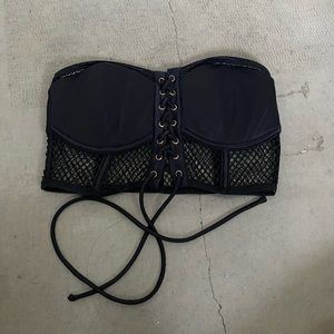 Black bandeau crop top netted bustier